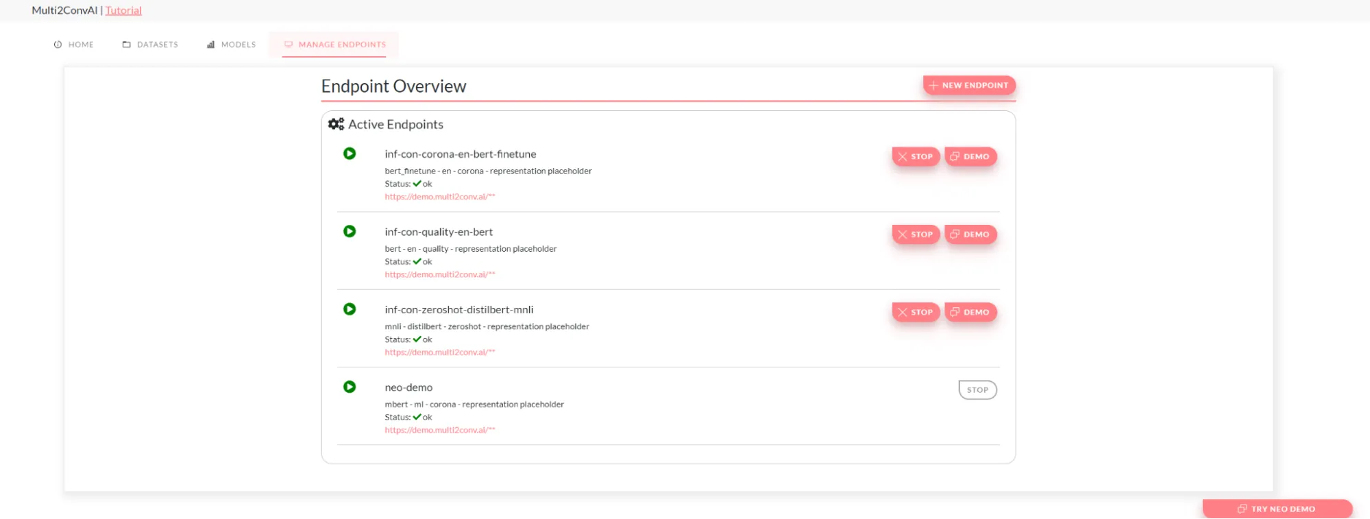 Frontend Manage Endpoints Page